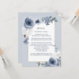 Dusty Blue White Floral Gold Wedding Details Card Einladung