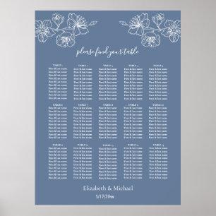 Dusty Blue White Floral Hochzeitssitzdiagramm Poster