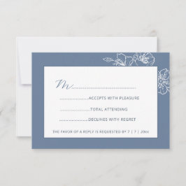  Dusty Blue White Floral Line Art RSVP