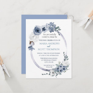 Dusty Blue White Floral Oval Rahmen Wedding Einladung