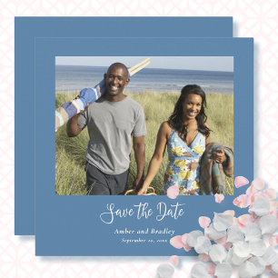 Dusty Blue White Floral QR-Code Save the Date Einladung