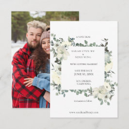 Dusty Blue & White Floral Save the Date w Foto