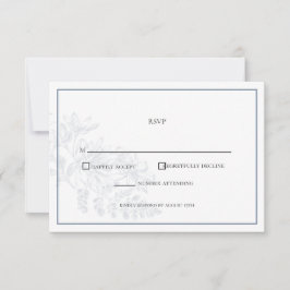 Dusty Blue White Floral Simple Wedding RSVP Karte