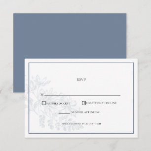 Dusty Blue White Floral Simple Wedding RSVP Karte