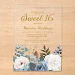 Dusty Blue White Floral Sweet 16 Acryleinladungen<br><div class="desc">Elegante staubblaue und weiße Rosen,  florale und grüne klare Acryl Sweet 16 Geburtstagsfeier Einladung. Personalisieren Sie mit Ihrem eigenen Text. Kontaktieren Sie mich,  um Hilfe bei Ihren Anpassungen zu erhalten oder um zusätzliche Matching oder Koordination von Zazzle-Produkten für Ihr Party anzufordern.</div>