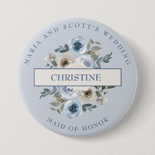 Dusty Blue White Floral Trauzeugin Button