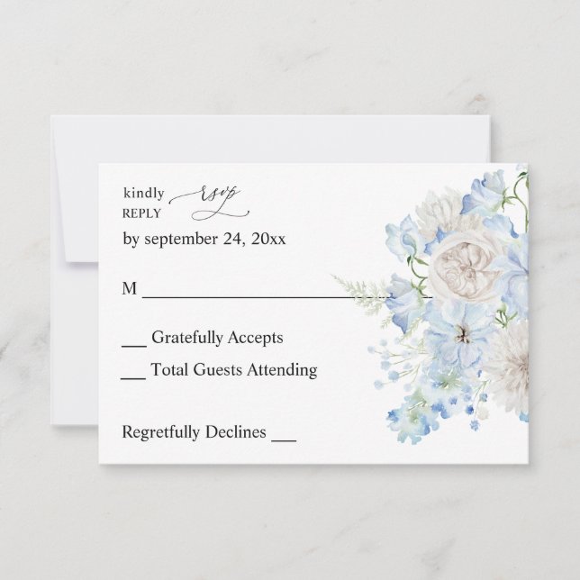 Dusty Blue & White Floral UAWG RSVP Karte (Vorderseite)