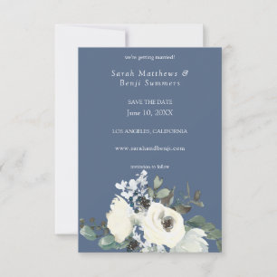 Dusty Blue & White Floral V3- Blue Save The Date