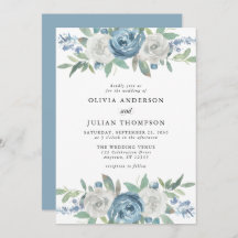 Dusty Blue & White Floral Watercolor Wedding
