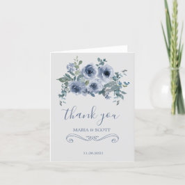 Dusty Blue White Floral Wedding Danke Card