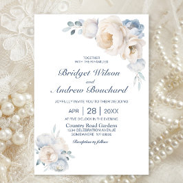 Dusty Blue White Floral Wedding Einladung