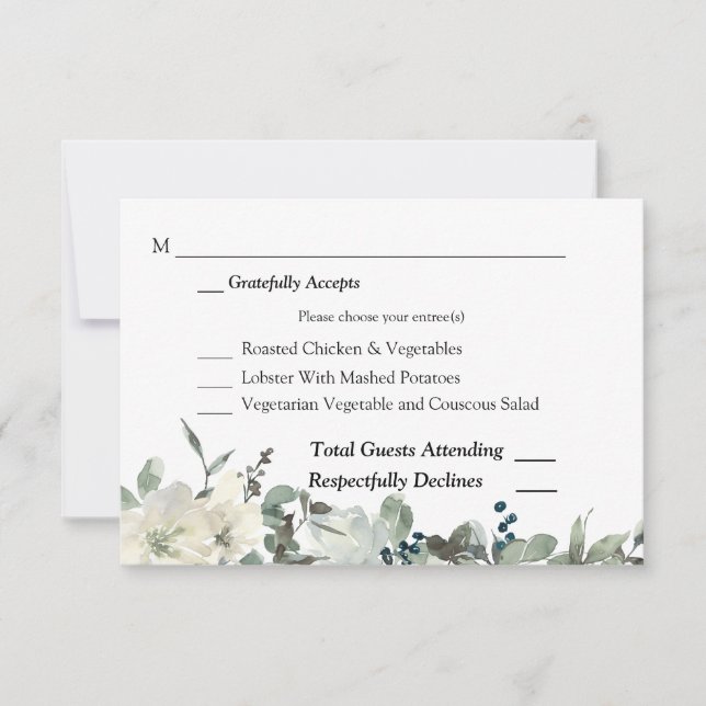 Dusty Blue & White Floral Wedding RSVP 3 Meetingka (Vorderseite)