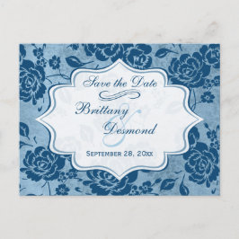 Dusty Blue White Floral Wedding Save the Date Card Ankündigungspostkarte