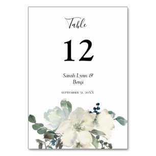 Dusty Blue & White Floral - White V2 Tischnummer