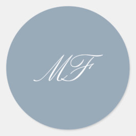 Dusty Blue White Formal Classic Monogram Wedding Runder Aufkleber