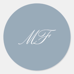 Dusty Blue White Formal Classic Monogram Wedding Runder Aufkleber