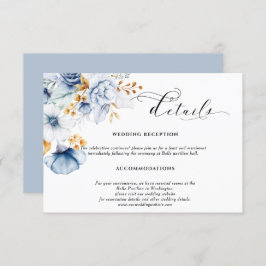 Dusty Blue White Gold Floral Wedding Begleitkarte
