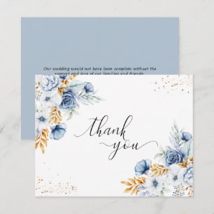 Dusty Blue White Gold Floral Wedding Dankeskarte