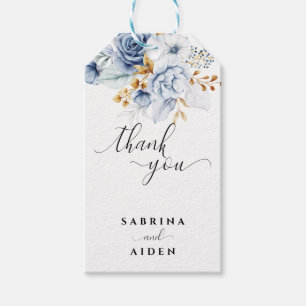 Dusty Blue White Gold Floral Wedding Geschenkanhänger