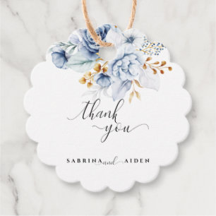 Dusty Blue White Gold Floral Wedding Geschenkanhänger