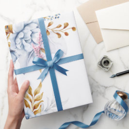 Dusty Blue White Gold Floral Wedding Geschenkpapier