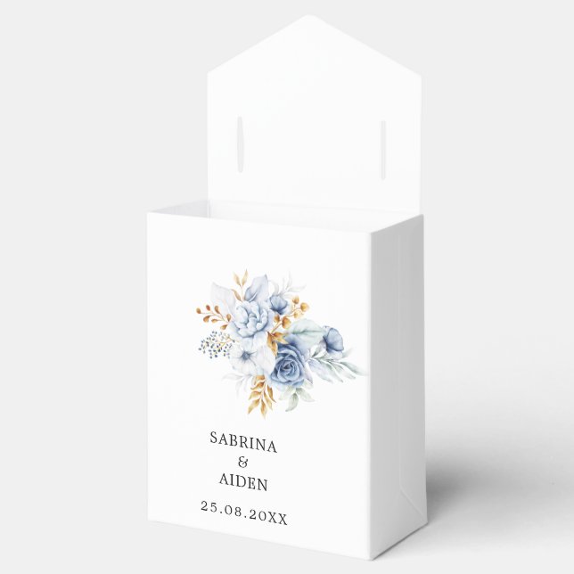 Dusty Blue White Gold Floral Wedding Geschenkschachtel (Geöffnet)