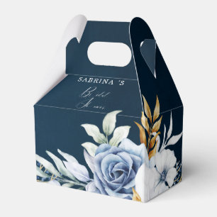 Dusty Blue White Gold Floral Wedding Geschenkschachtel