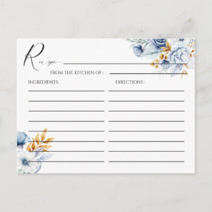 Dusty Blue White Gold Floral Wedding Rezept Postkarte