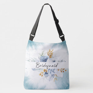 Dusty Blue White Gold Floral Wedding Tragetaschen Mit Langen Trägern