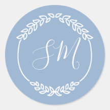 Dusty Blue White Leaf Wreath Monogram Wedding