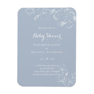 Dusty Blue White Magnolias Baby Dusche Magnet