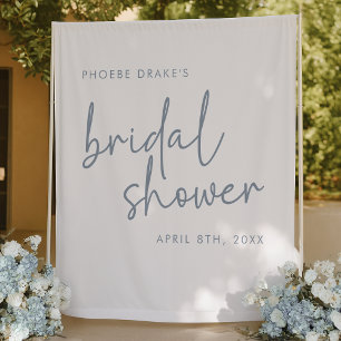 Dusty Blue & White Minimal Brautparty Hintergrund Wandteppich