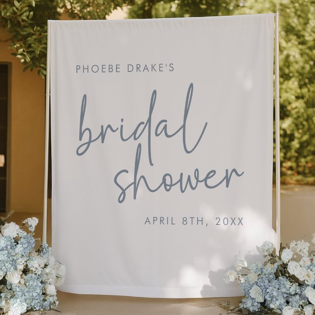 Dusty Blue & White Minimal Brautparty Hintergrund Wandteppich (Von Creator hochgeladen)