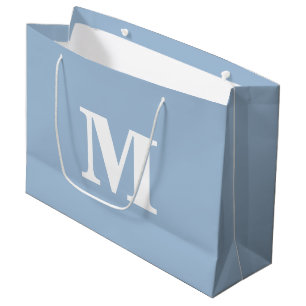 Dusty Blue & White Modern Letter Monogram Große Geschenktüte