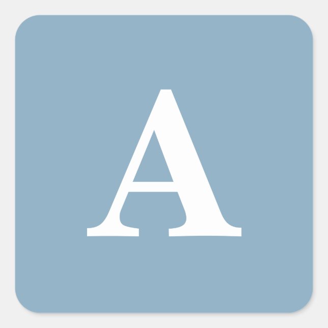 Dusty Blue White Monogram Simple Brautparty Quadratischer Aufkleber (Vorderseite)