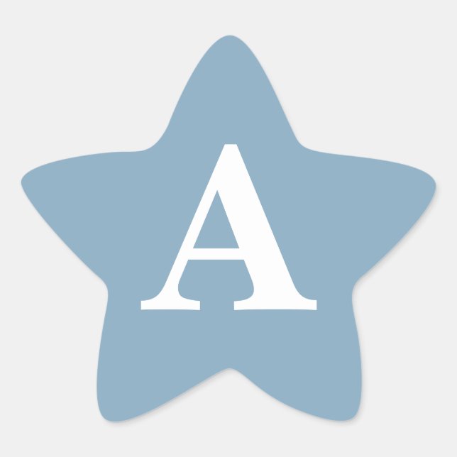 Dusty Blue White Monogram Simple Brautparty Stern-Aufkleber (Vorderseite)