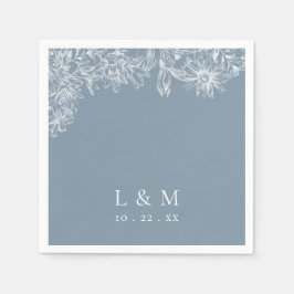 Dusty Blue White Monogram Wedding Napkins Serviette