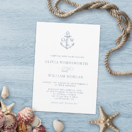 Dusty Blue White Nautical Anchor Monogram Wedding Einladung