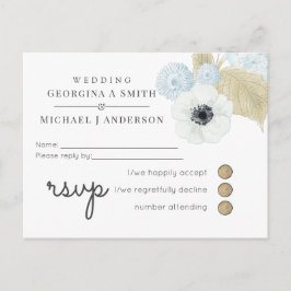 Dusty Blue White Navy Anemone BUDGET Hochzeit Einladungspostkarte