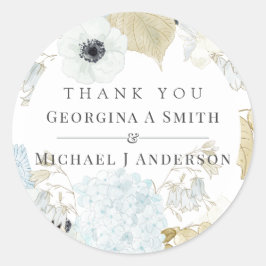 Dusty Blue White Navy Anemone BUDGET Hochzeit Runder Aufkleber