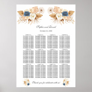 Dusty Blue White Peach Rose Hochzeitsdiagramm Poster