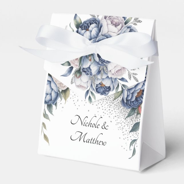 Dusty Blue & White Peony Wedding Geschenkschachtel (Vorderseite)