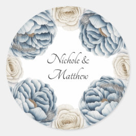 Dusty Blue & White Peony Wedding Runder Aufkleber
