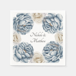 Dusty Blue & White Peony Wedding Serviette