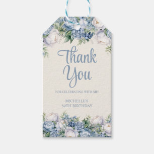 Dusty Blue White Roses 50. Geburtstag Geschenkanhänger