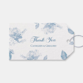 Dusty Blue White Roses Floral Thank You Wedding Geschenkanhänger