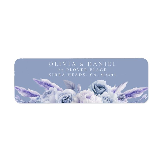 Dusty Blue & White Roses Wedding Rücksendeadresse (Vorne)