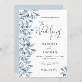 Dusty-Blue-White-Schrift-Hochzeit Einladung