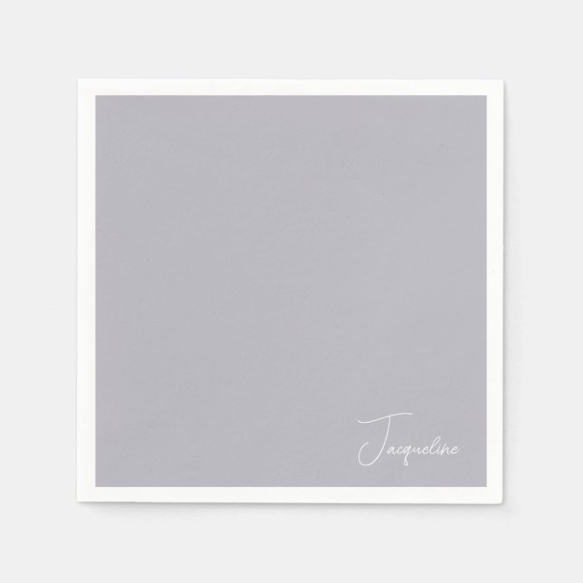 Dusty Blue White Script Name Showcocktail Serviette (Vorderseite)