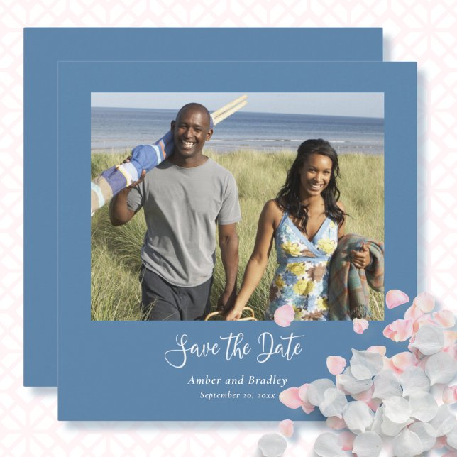 Dusty Blue White Script QR-Code Save the Date Einladung (Von Creator hochgeladen)